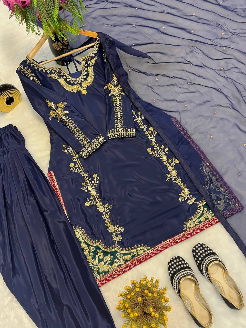 Navy Noir Gold-Embroidered Suit